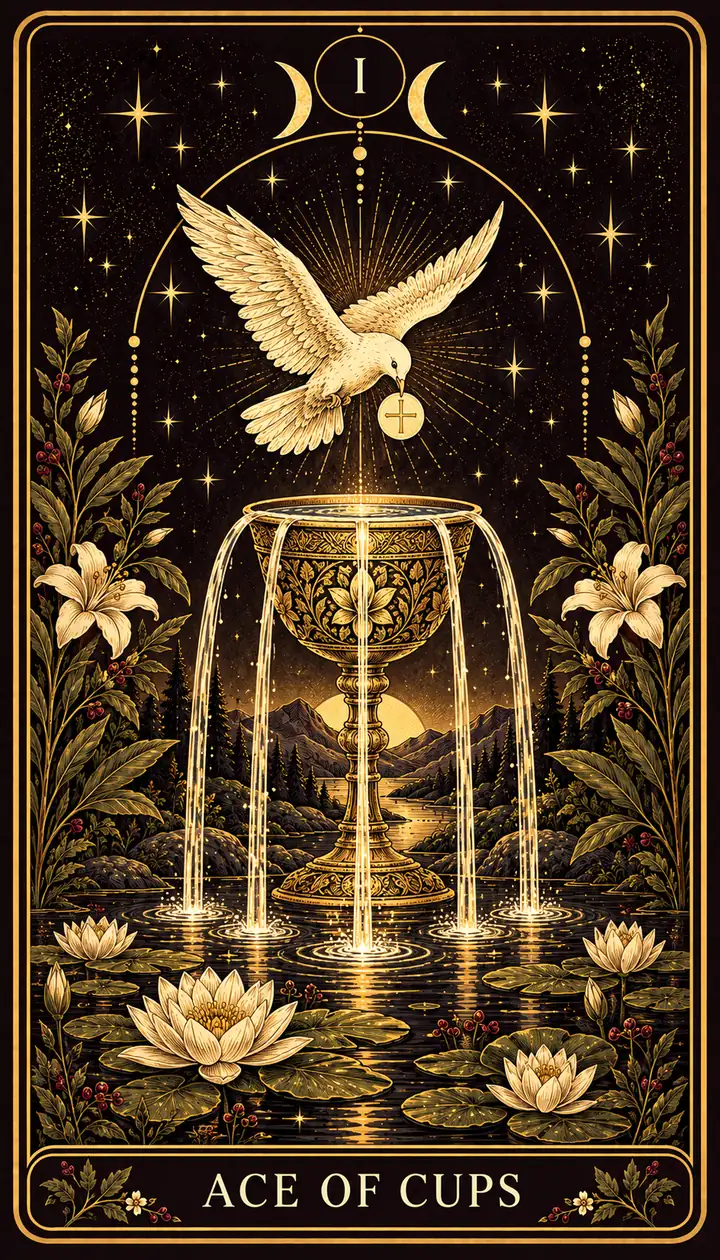 Ace of Cups from the Gilded Garden deck