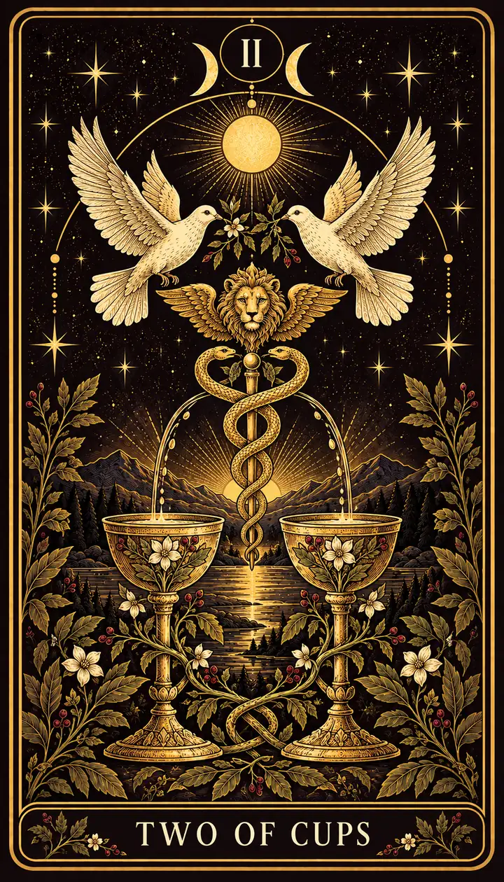 Two of Cups from the Gilded Garden deck