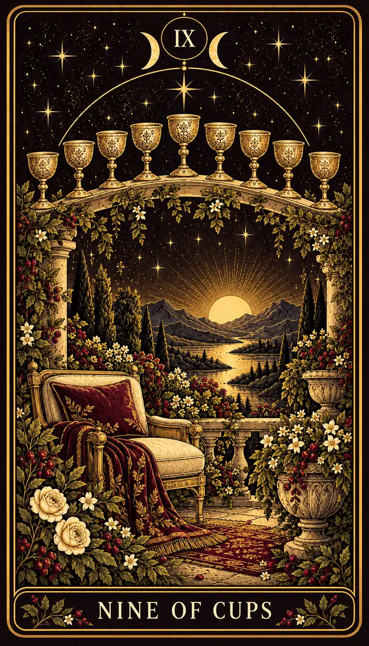 Nine of Cups from the Gilded Garden deck