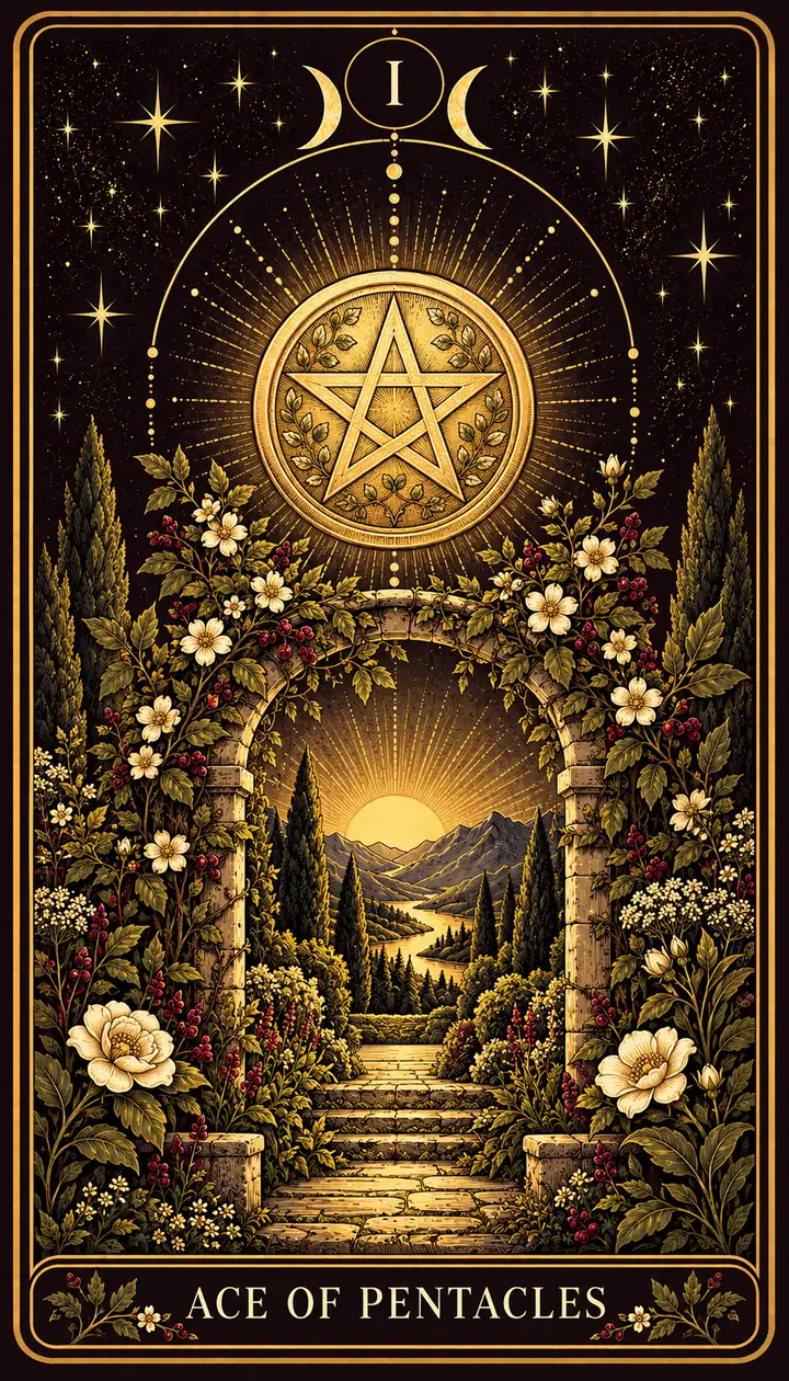 Ace of Pentacles from the Gilded Garden deck