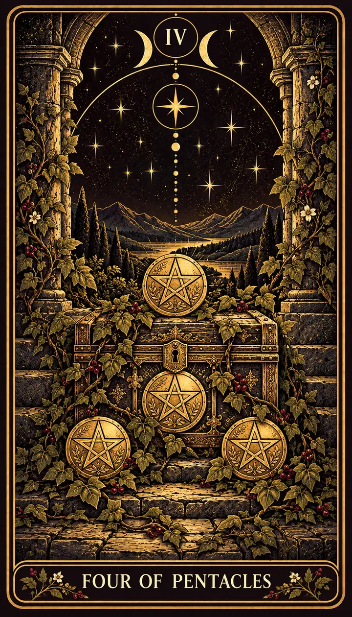 Four of Pentacles from the Gilded Garden deck