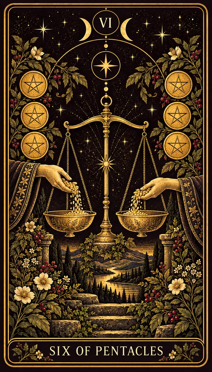 Six of Pentacles from the Gilded Garden deck