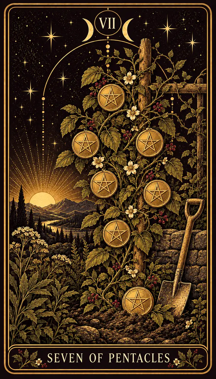 Seven of Pentacles from the Gilded Garden deck