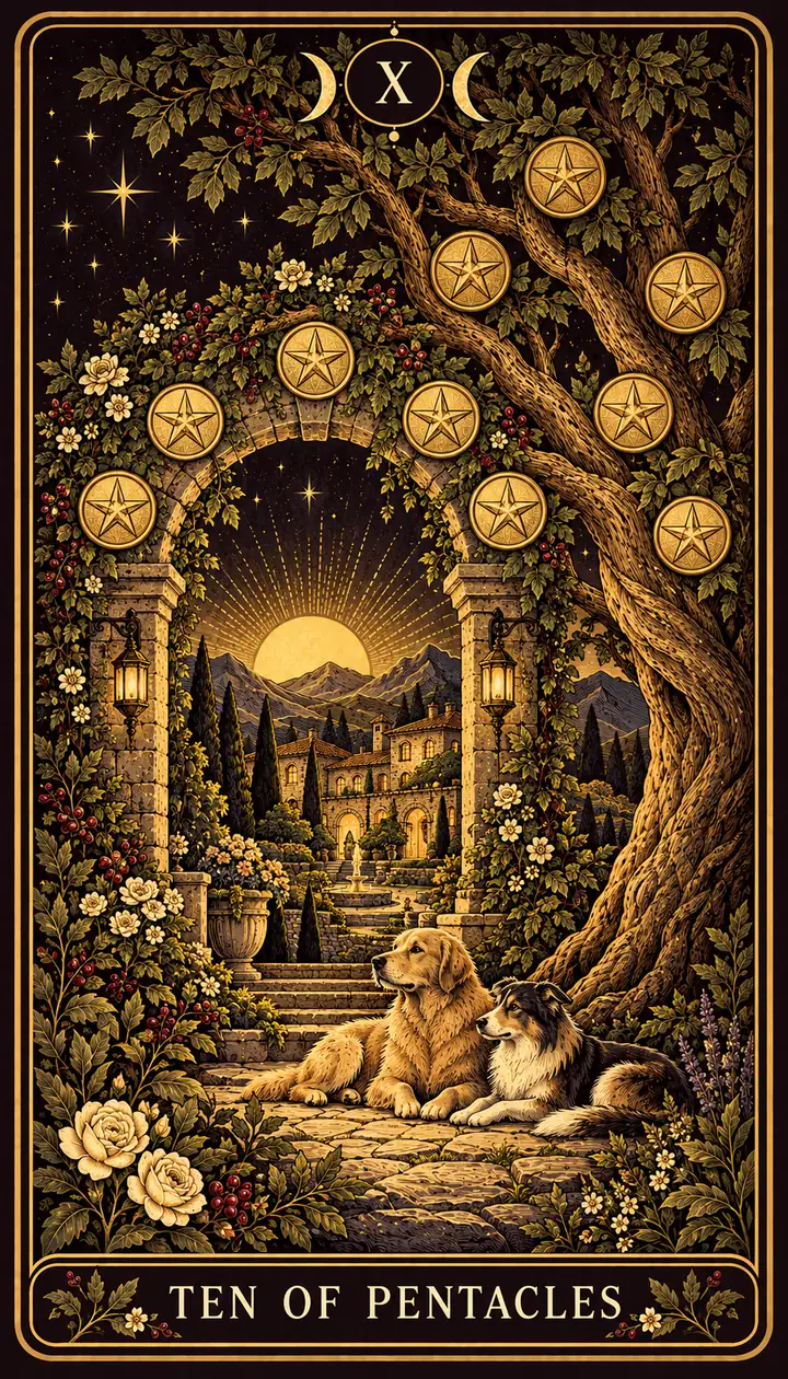 Ten of Pentacles from the Gilded Garden deck
