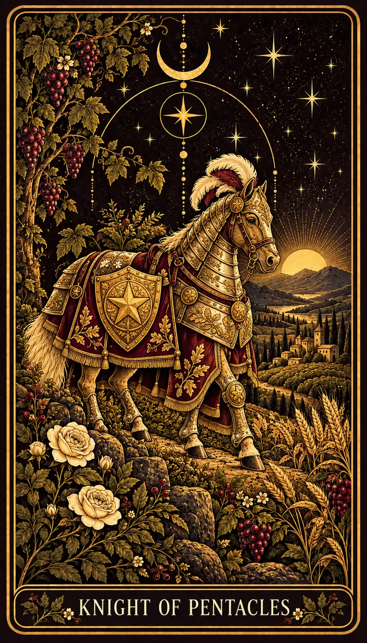 Knight of Pentacles from the Gilded Garden deck