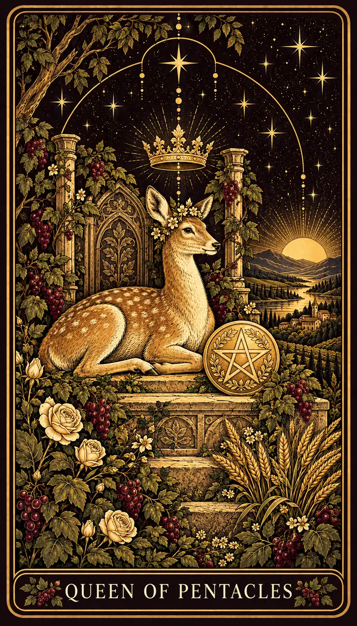Queen of Pentacles from the Gilded Garden deck