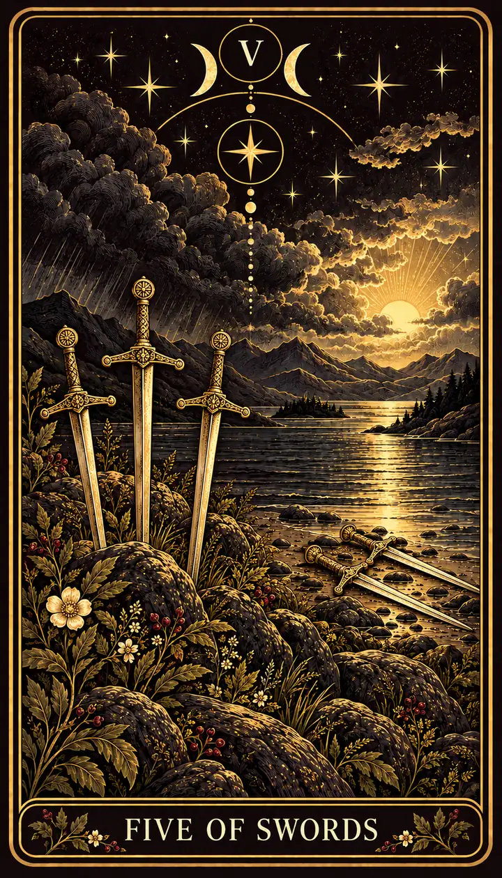 Five of Swords from the Gilded Garden deck
