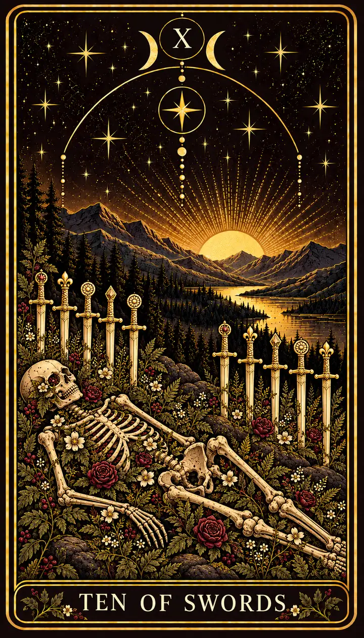 Ten of Swords from the Gilded Garden deck