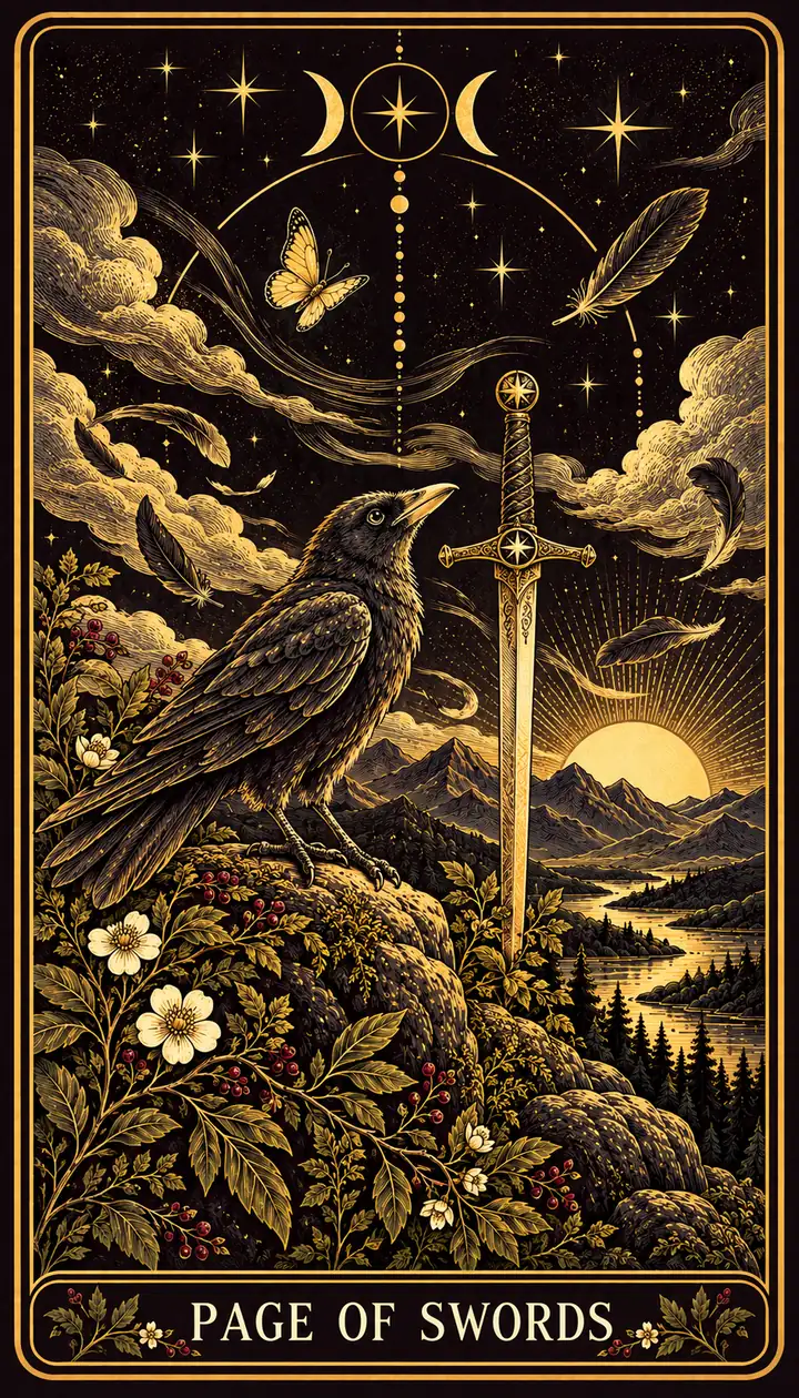 Page of Swords from the Gilded Garden deck