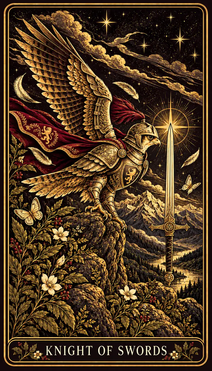 Knight of Swords from the Gilded Garden deck