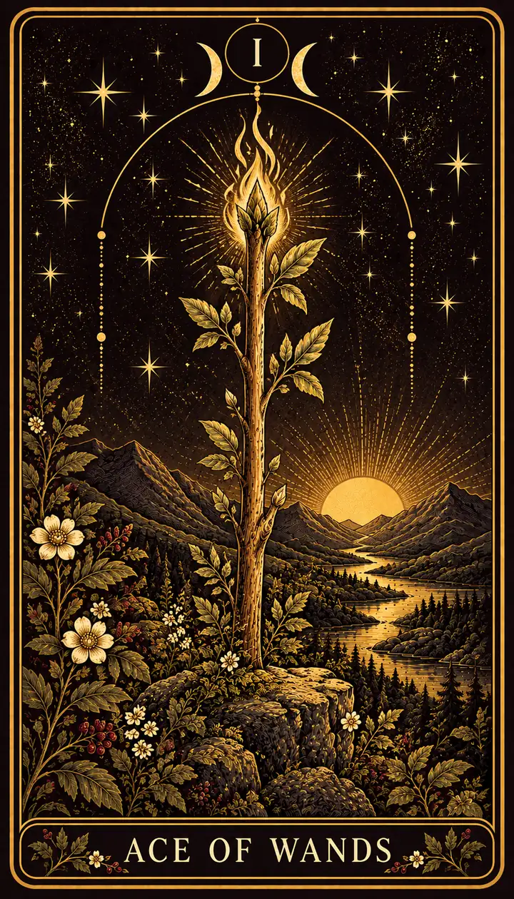 Ace of Wands from the Gilded Garden deck