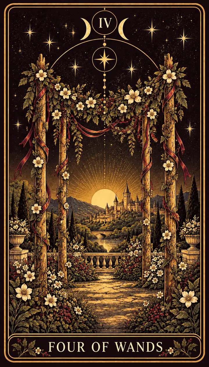 Four of Wands from the Gilded Garden deck