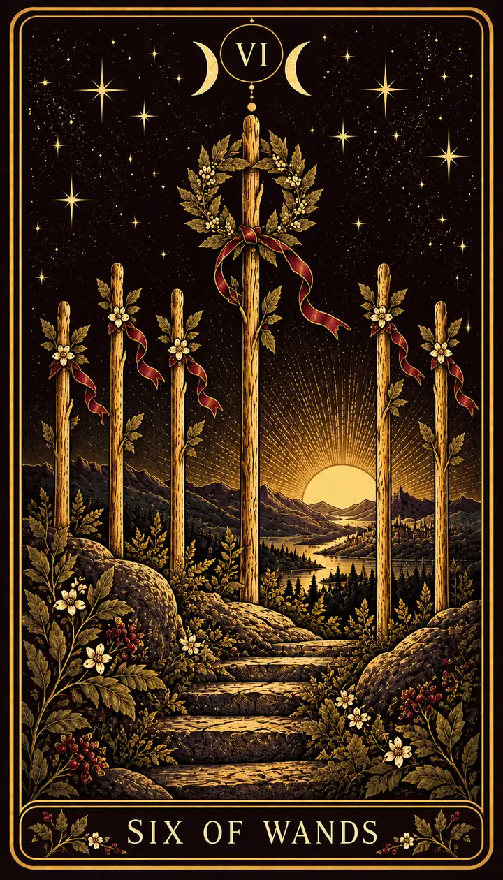 Six of Wands from the Gilded Garden deck