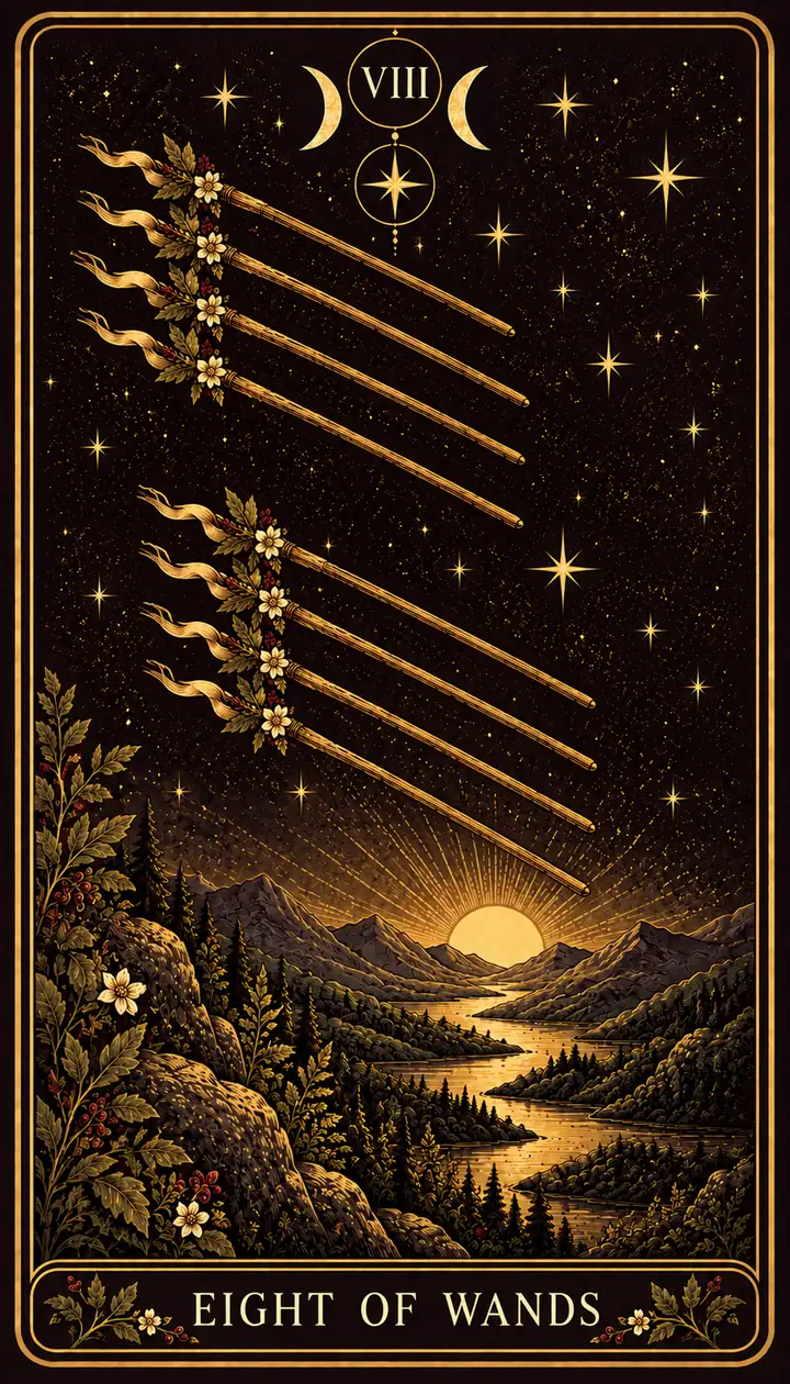 Eight of Wands from the Gilded Garden deck
