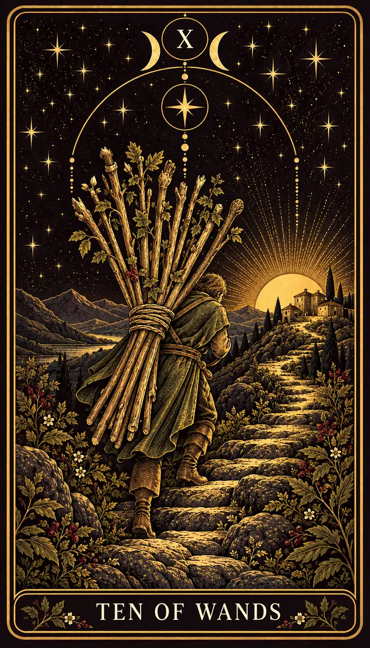 Ten of Wands from the Gilded Garden deck