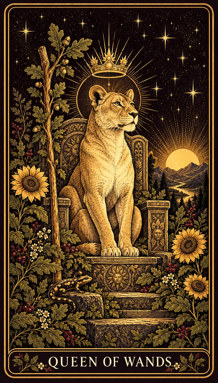 Queen of Wands from the Gilded Garden deck